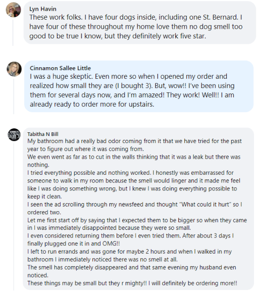 Original customer comments from Lyn Havin, Cinnamon Sallee Little, Tabitha N Bill